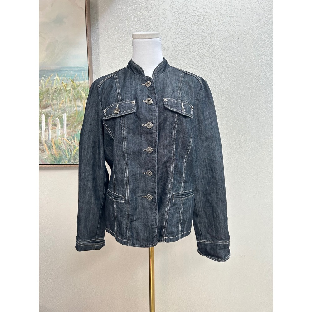 DressBarn Dark Wash Denim Jacket Women's Button Front Stretch